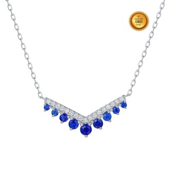 COLLAR EN ORO BLANCO 18KT CON ZAFIROS AZUL Y DIAMANTES BLANCOS