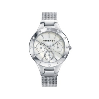 RELOJ CHIC MULTIFUNCIÓN DE ACERO Y ESFERA PLATEADA