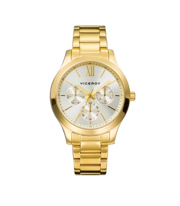 CHIC MULTIFUNCTION WATCH IN STEEL WITH GOLD-PLATED IP