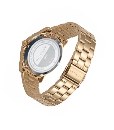 RELOJ CHIC DORADO CON CAJA Y BRAZALETE DE ACERO DORADO