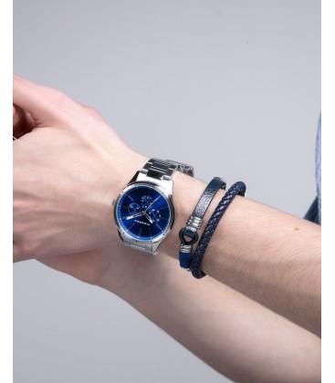 STAINLESS STEEL WATCH WITH BLUE DIAL