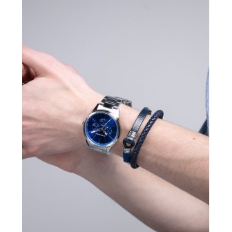 STAINLESS STEEL WATCH WITH BLUE DIAL