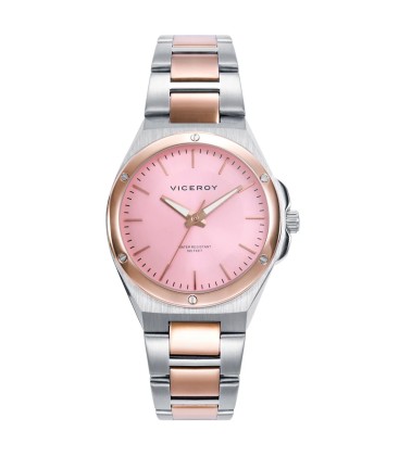 RELOJ DE ACERO BICOLOR CON ESFERA ROSA