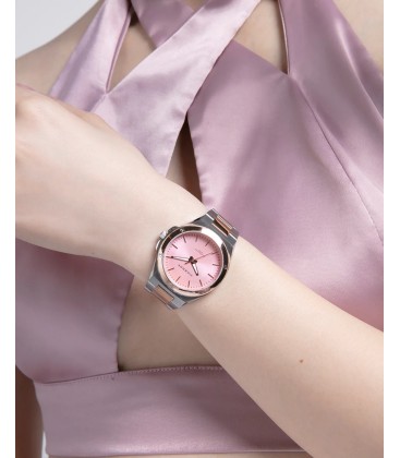 RELOJ DE ACERO BICOLOR CON ESFERA ROSA