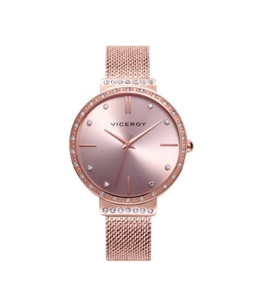 THREE HANDS WATCH IN PINK STAINLESS STEEL AND MILANESE MESH