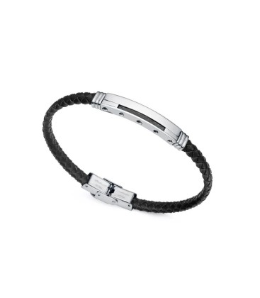 PULSERA BEAT DE ACERO Y FIBRA DE CARBONO CON PIEL