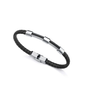 PULSERA BEAT DE ACERO CON PIEL