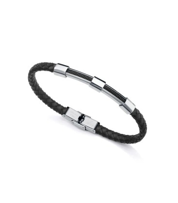 PULSERA BEAT DE ACERO CON PIEL