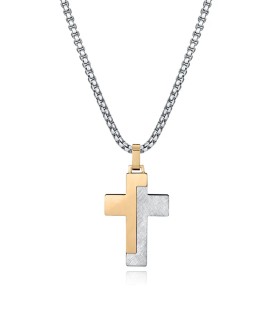 BEAT PENDANT WITH BICOLOUR STAINLESS STEEL CROSS