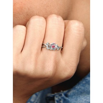 Anillo Rosa de la Bella y la Bestia de Disney Plata de primera ley   190017C01