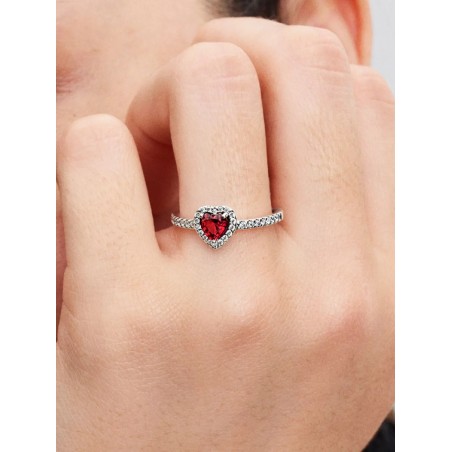 Anillo Corazón Rojo en Relieve Plata de primera ley