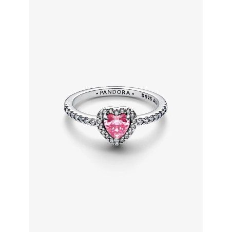 Anillo Corazón Rosa Elevado Plata de primera ley