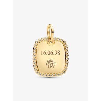 Colgante Etiqueta Grabable Cuadrada Brillante Recubrimiento en oro de 14k   364009C01
