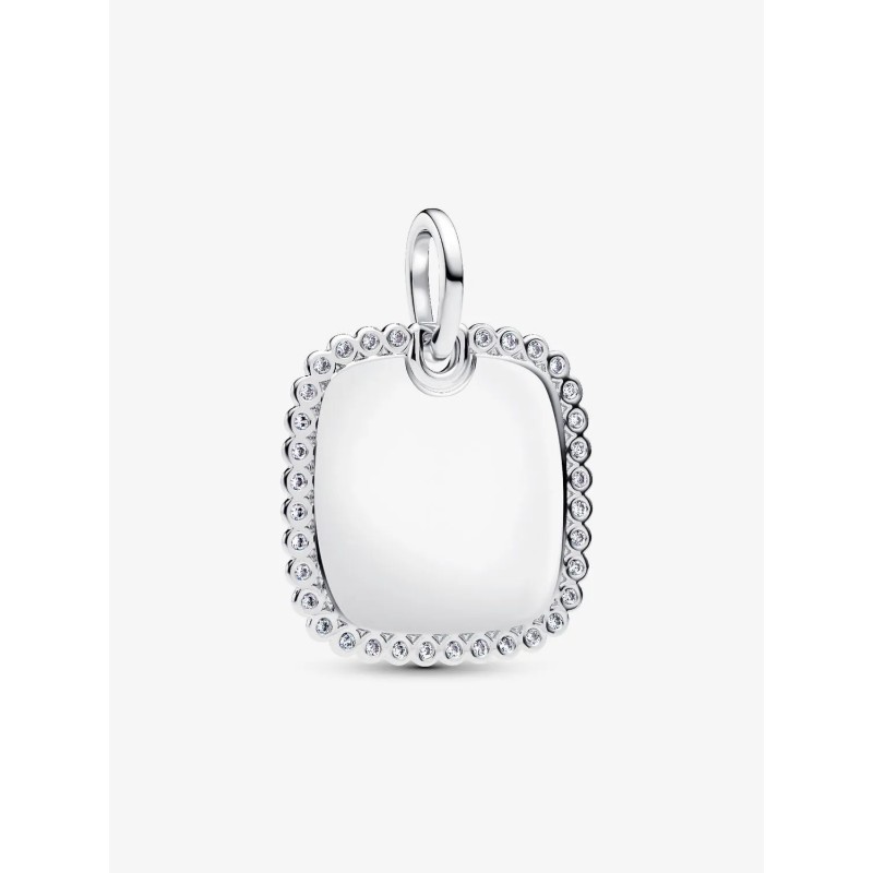 Colgante Etiqueta Grabable Cuadrada Brillante Plata de primera ley