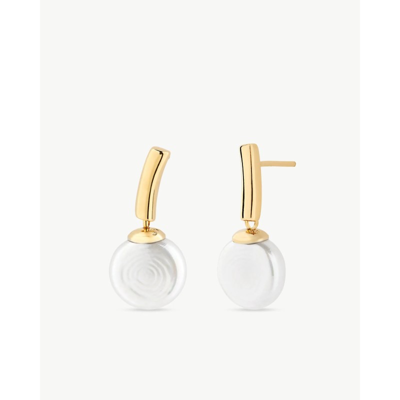 10mm Flat Pearl Earrings, Gold Spike