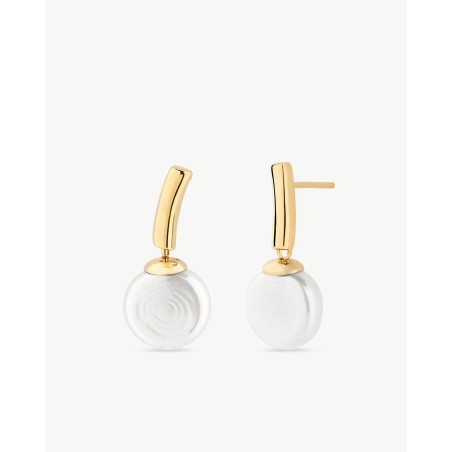 Pendientes Perla Plana 10mm Dorados Espiga