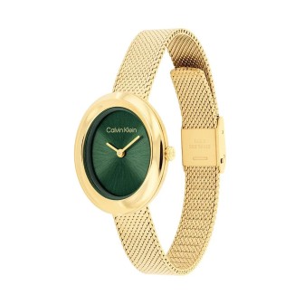 Reloj Calvin Klein Twisted Bezel Dorado y Verde Analógico Mujer 25100152