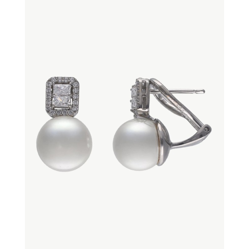 Pendientes Cuadrado de Circonita y Perla 10mm Exquisite Pendientes Cuadrado de Circonita y Perla 10mm Exquisite