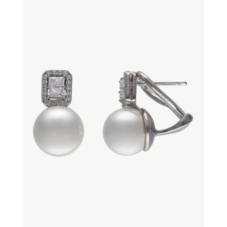 Pendientes Cuadrado de Circonita y Perla 10mm Exquisite