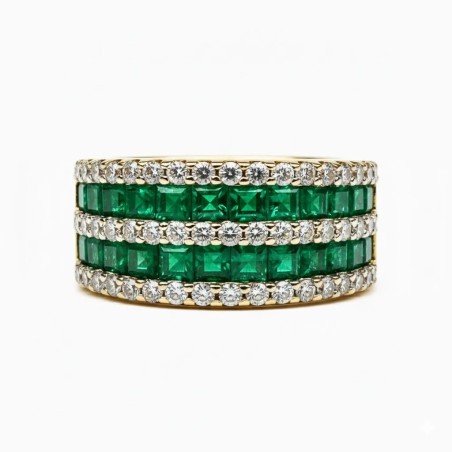 18 kts bicolor gold ring with emeralds and diamonds