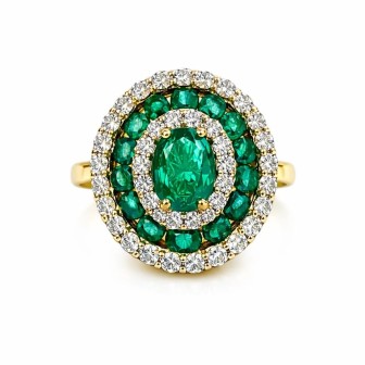 18 KTS BICOLOR GOLD RING WITH EMERALDS AND DIAMONDS