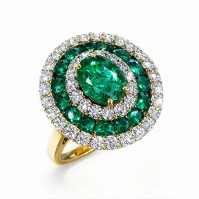 18 KTS BICOLOR GOLD RING WITH EMERALDS AND DIAMONDS