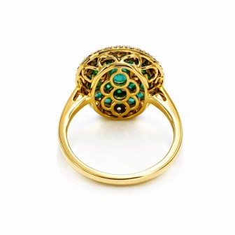 18 KTS BICOLOR GOLD RING WITH EMERALDS AND DIAMONDS