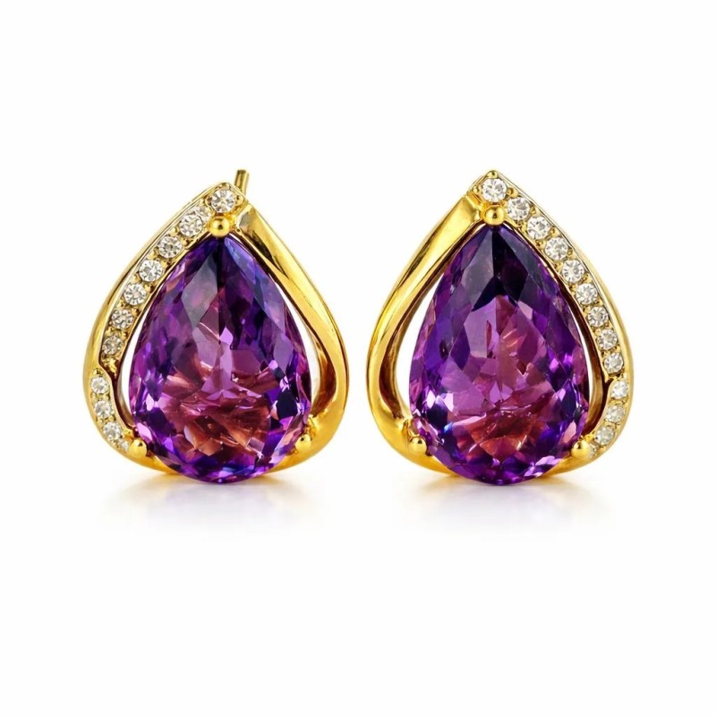 PENDIENTES DE AMATISTA Y DIAMANTES