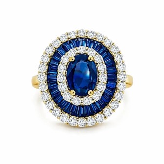 Anillo de Oro Amarillo de 18K con Zafiro Azul y Diamantes Blancos Naturales.  571-1040ZB-81