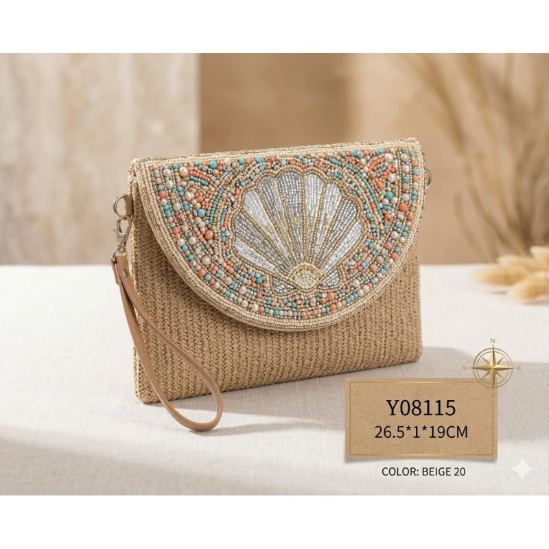 CARTERA RAFIA CON PEDRERIA