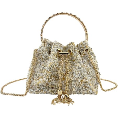 Bolso de fiesta elegante con pedrería y cadena dorada