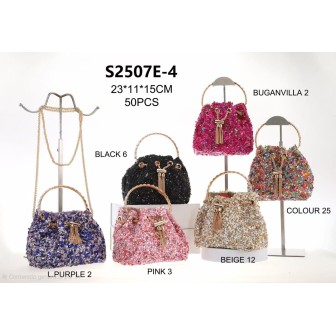 Multicoloured evening bag with rhinestones and a gold chain