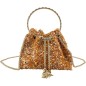 Orange evening bag with rhinestones and a gold handle