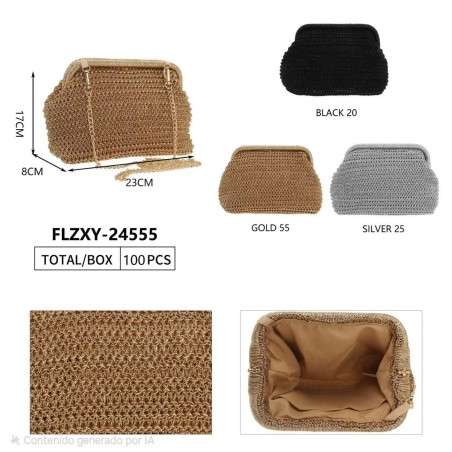 Elegant black evening bag with a gold chain