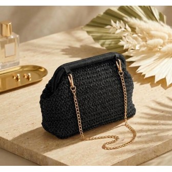 Elegant black evening bag with a gold chain | Women’s clutch bag for events and weddings