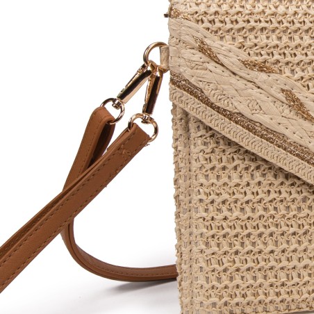 Bolso clutch de rafia natural con solapa trenzada y correa desmontable