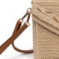 Natural raffia clutch bag with a braided flap and a detachable strap