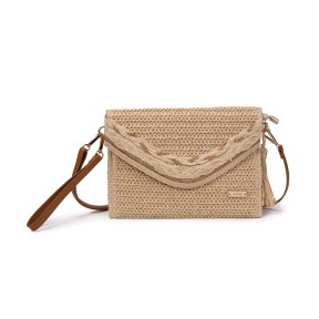 Bolso clutch de rafia natural trenzado | Bolso artesanal elegante con correa