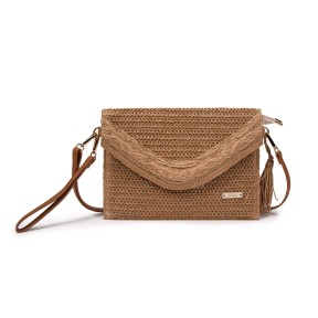 Bolso clutch rafia marrón trenzado | Bolso boho elegante con correa desmontable