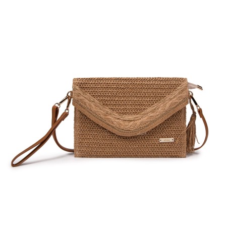 Bolso clutch rafia marrón trenzado | Bolso boho elegante con correa desmontable