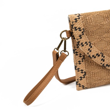 Bolso Clutch Beige de Fibra Natural con Correa – Estilo Boho Chic para Mujer