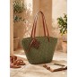 Green Raffia Tote Bag with Leather Handles – Elegant Mediterranean Style Green Raffia Tote Bag with Leather Handles – Elegant Mediterranean Style