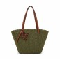 Green Raffia Tote Bag with Leather Handles – Elegant Mediterranean Style Green Raffia Tote Bag with Leather Handles – Elegant Mediterranean Style