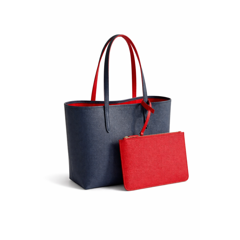Blue Women's Tote Bag with Red Lining and Toiletry Bag – Elegant and Modern Design Blue Women's Tote Bag with Red Lining and Toiletry Bag – Elegant and Modern Design