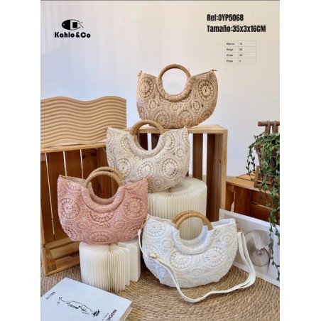 White Crochet Bag with Rattan Handle – Elegant Bohemian Style