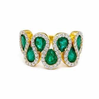 Anillo de Esmeraldas y Diamantes en Oro Amarillo 18K | Joya de Lujo Exclusiva