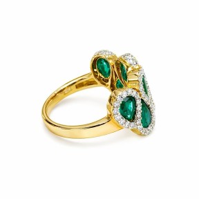 18 KTS BICOLOR GOLD RING WITH EMERALDS AND DIAMONDS