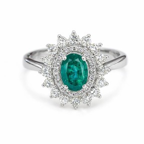 18K White Gold Ring with Natural Emerald and Diamonds | Exclusive Elegance