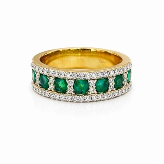 Anillo de Esmeraldas y Diamantes en Oro 18K | Alianza de Lujo Elegante