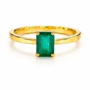 Anillo de Oro Amarillo con Esmeralda Natural Elegante
